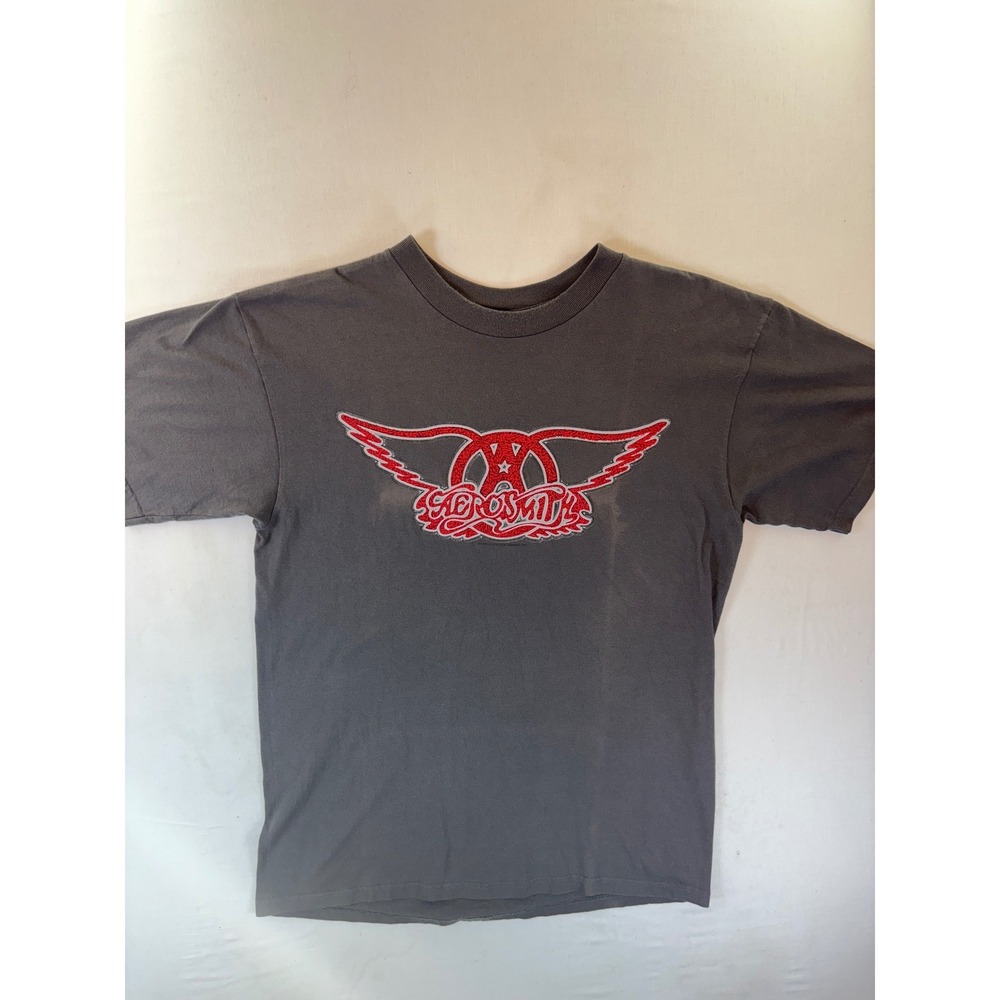 Vintage Aerosmith T Shirt Mens Large Gray Red Raised Graphic Single Stitch Anvil